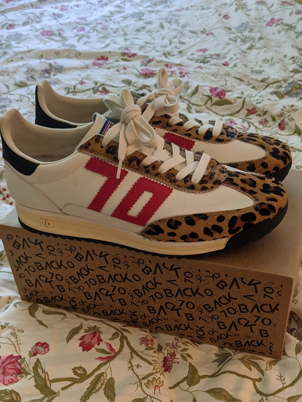 BACK 70 women 41 (9.5-10) Barkley Strike sneaker White Pony Camel Leopard Print